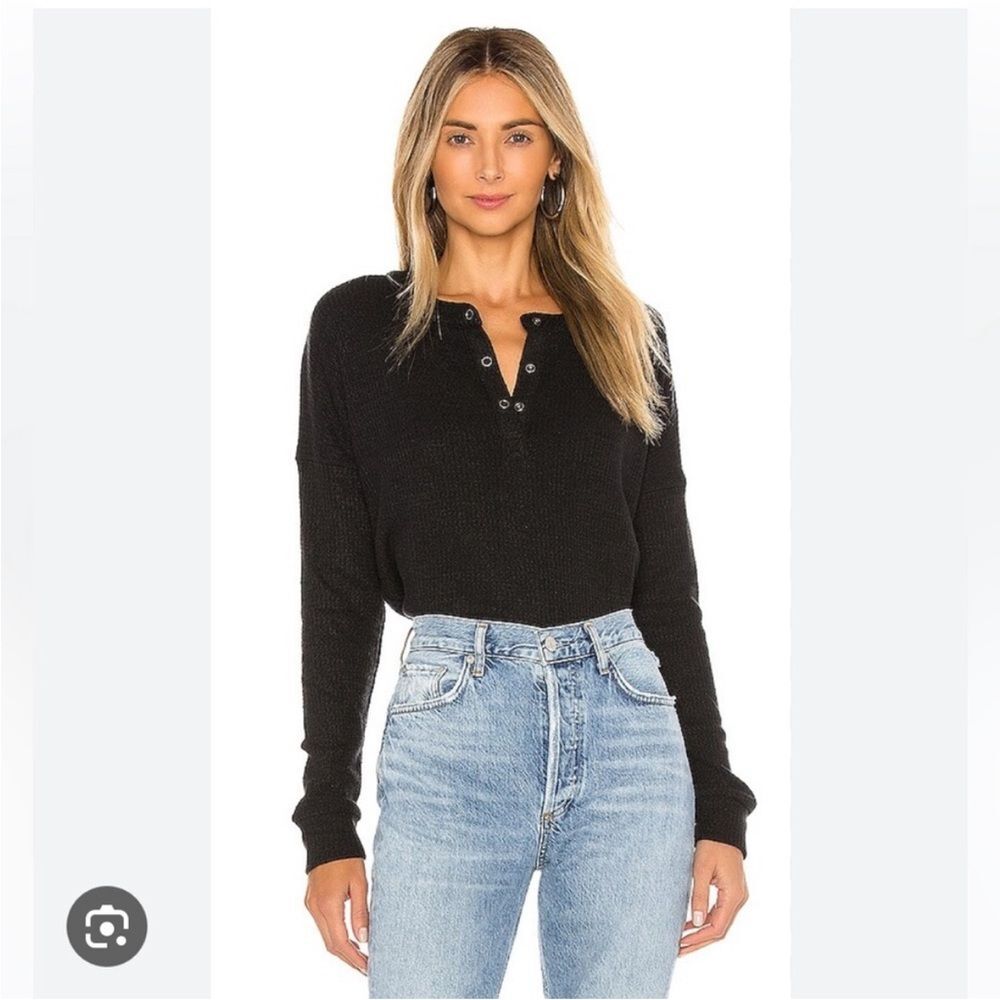 Bobi cropped Henley long sleeve tee Black XS
